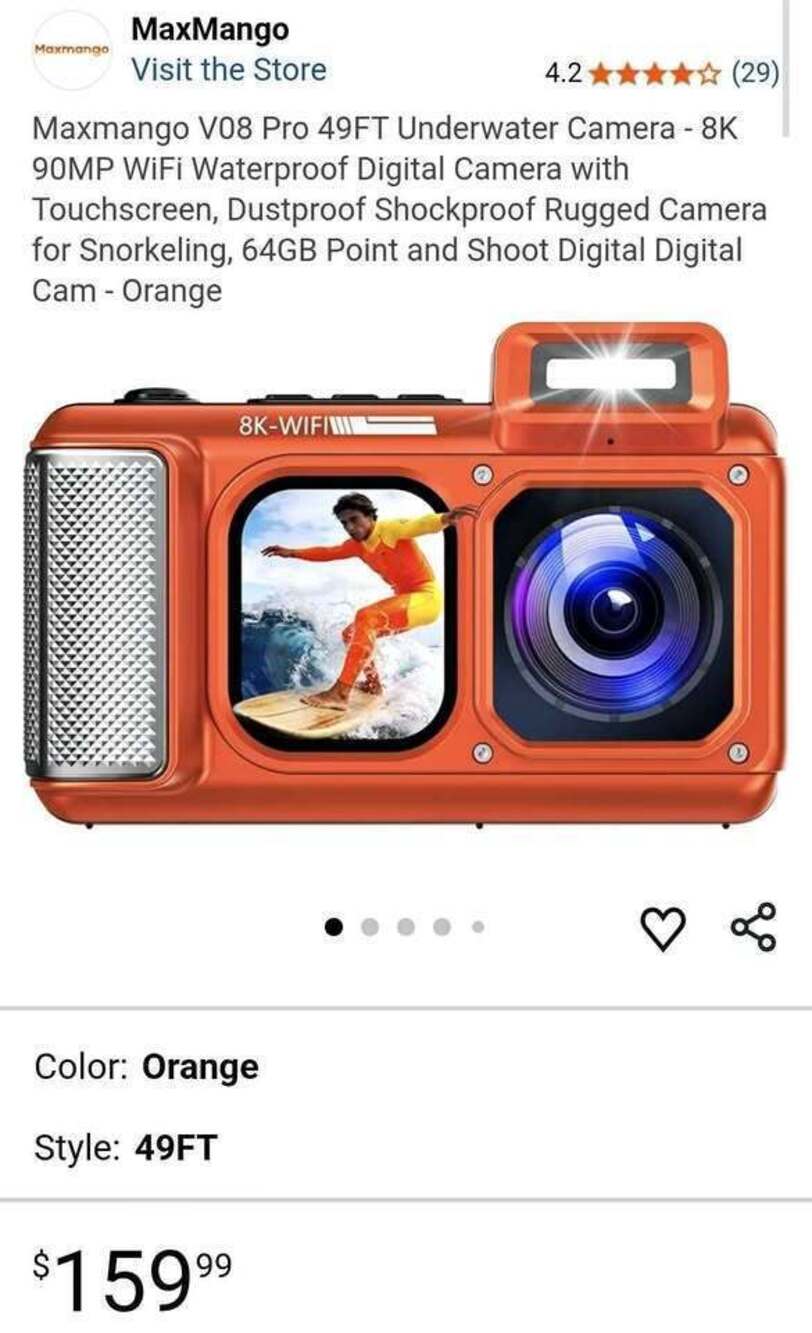 Maxmango V08 Pro 49FT Underwater Camera - 8K 90MP WiFi Waterproof Digital Camera